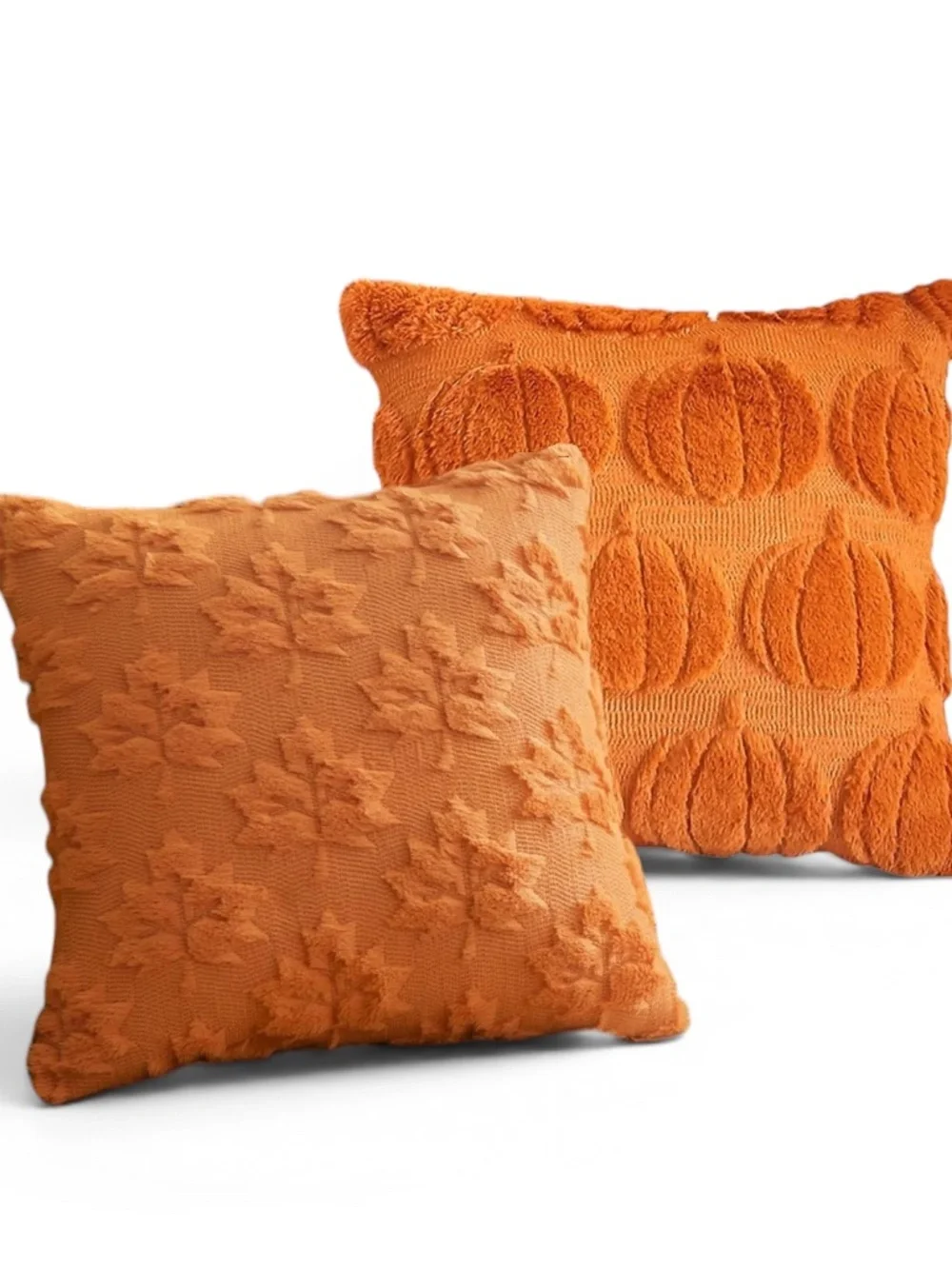 Fall Pumpkin & Maple Leaf Pillow Covers Set of 2 16x16 Burnt Orange NWT